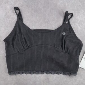 American Eagle Tank Top Cami Ribbed Lace Trim Black Cropped Size M Coquette